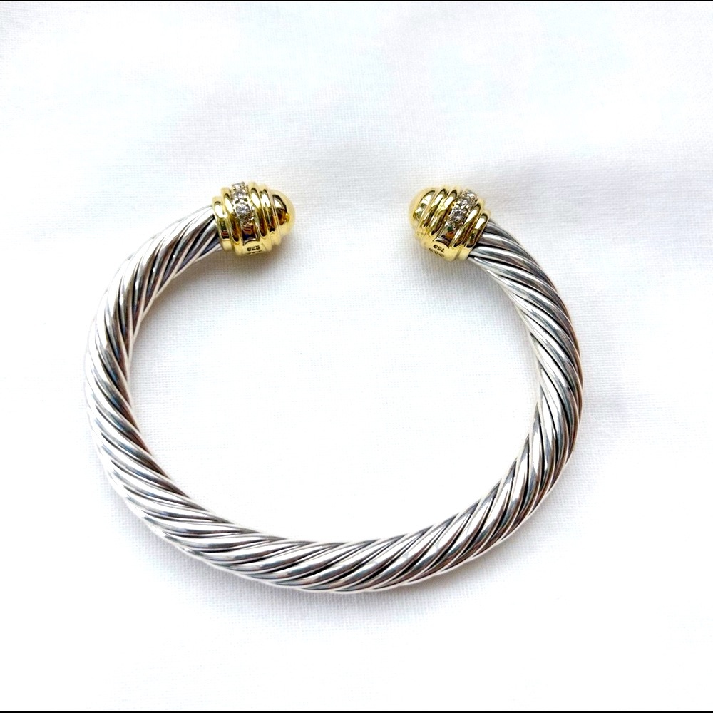 David Yurman Sterling Silver 18KYG Diamond/ Gold Dome Cable Bracelet